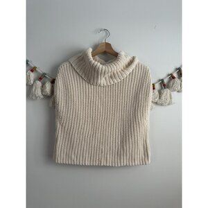 525 America Cate Sleeveless Turtleneck Cable Knit Sweater Cream Neutral Cozy S